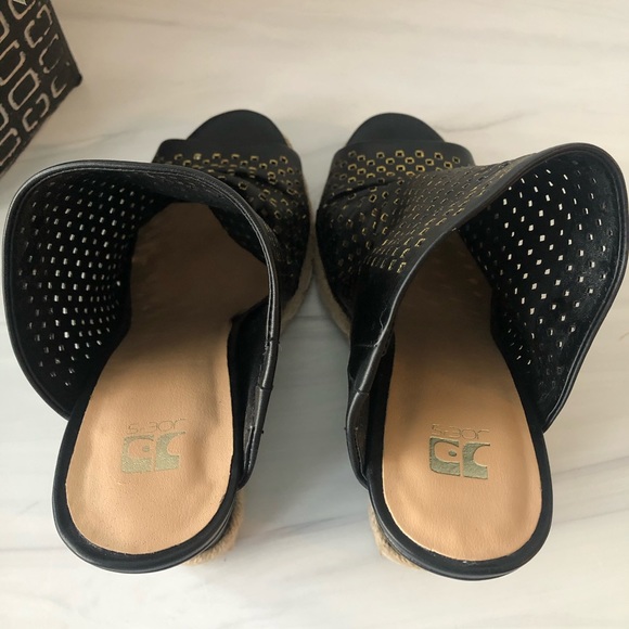 Joes Jeans | Black Ruched Leather Wedge Sandals - Picture 5 of 11